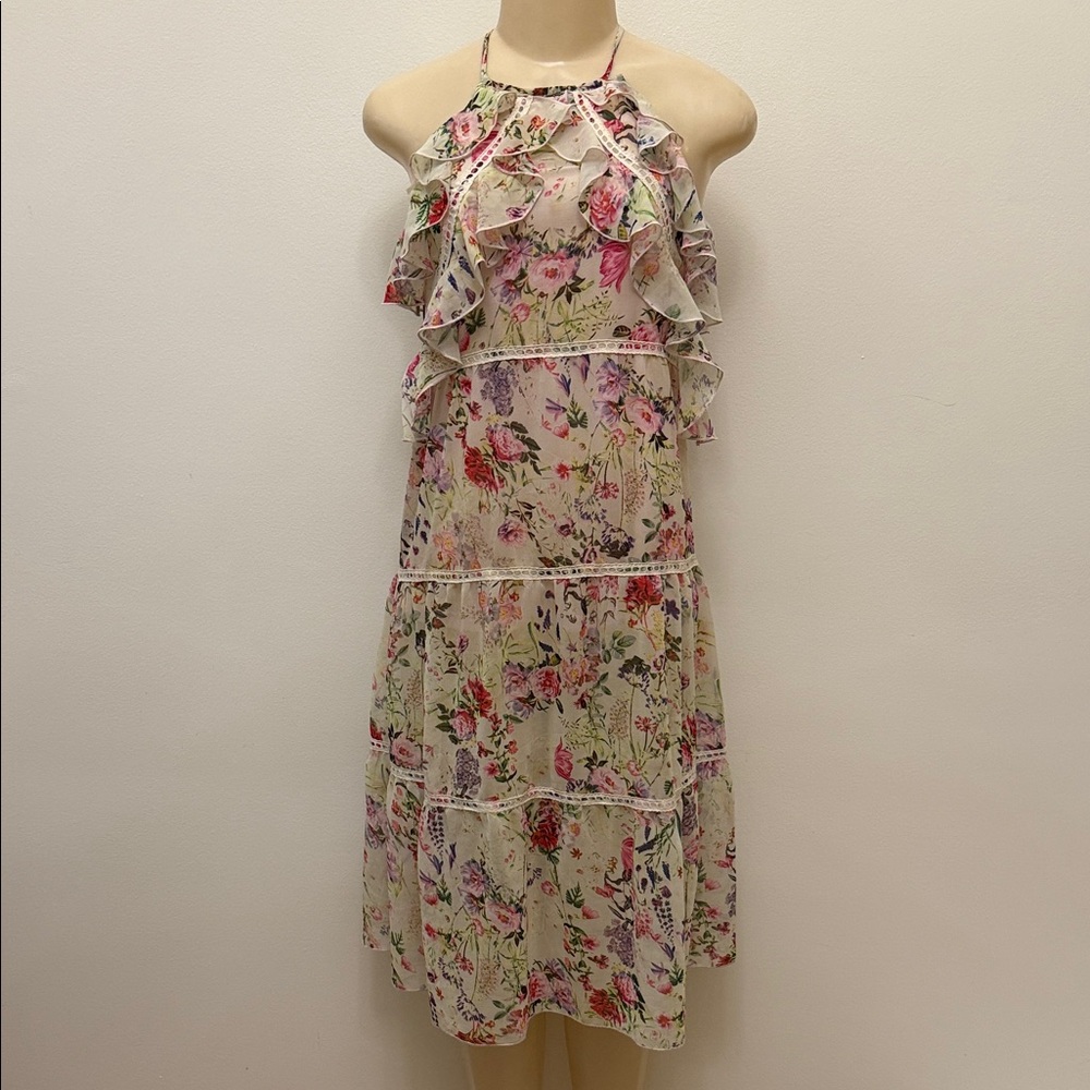 Hannah Banana Floral Ruffle *FLAWS* Midi Dress SIZE 7